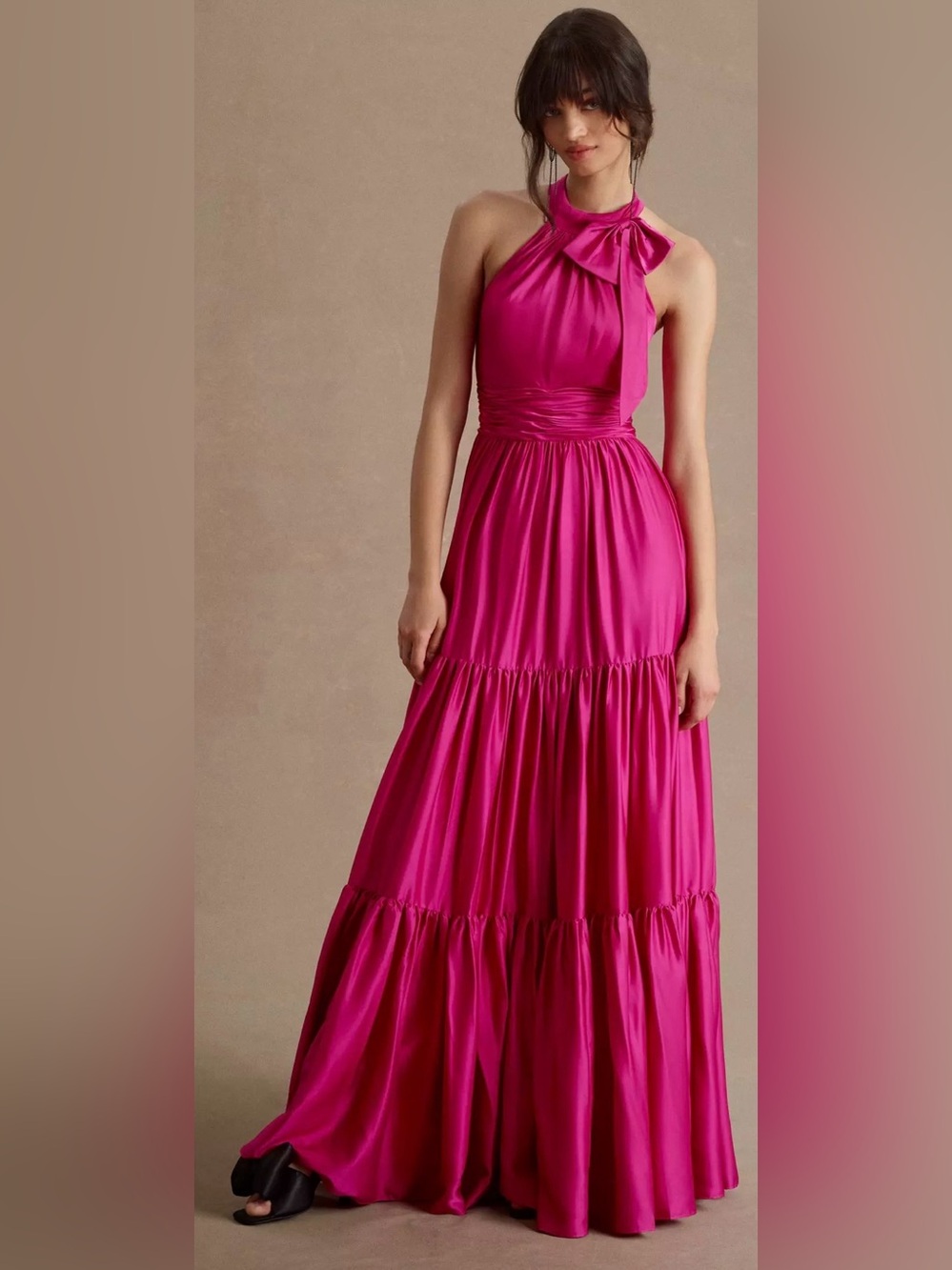 Mac Duggal Fuchsia Halter Tiered Maxi Dress Sz 4